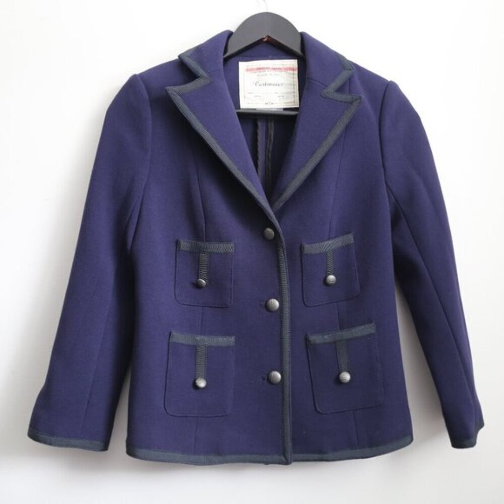 Anthropologie Cartonnier Women's Four-Pocket Blazer Jacket Navy Windowpane Sz 2